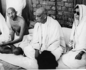 Mahatma Gandhis Sardar Vallabh bhai Patel Rajkumari Amrit Kaur and Shrimati Kasturba Gandhi photographed during the Haripura Congress Session in 1939.
